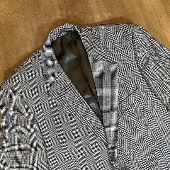Brooks Brothers 346 Jacket Mens 44R Gray Plaid Herringbone Wool Sport Coat